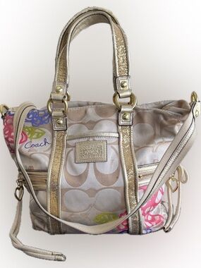 Coach Poppy Daisy Appliqué Gold Sateen with Gold  Sparkle Accents